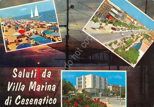 Cartolina Villa Marina di Cesenatico 4 vedute spiaggia paese (Rimini)