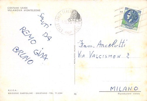 Cartolina Villanova Monteleone costumi sardi uomo donna 1978 gradinata chiesa | Immagine Gallery 2