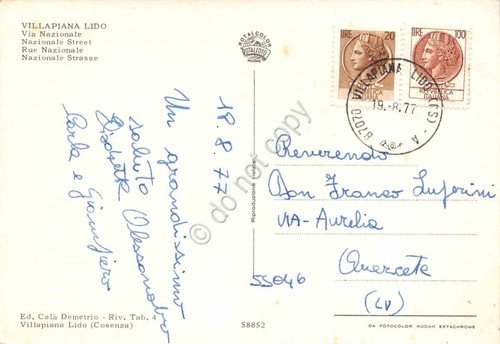 Cartolina Villapiana Lido Via Nazionale distributore Total Hotel Corallo 1977