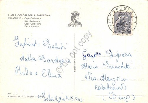 Cartolina Villasimius Capo Carbonara 1964 graffio | Immagine Gallery 2