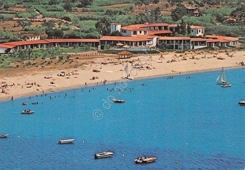 Cartolina Villasimius Località Fiori Hotel Cormoran dal mare spiaggia