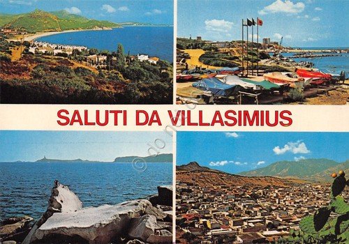 Cartolina Villasimius vedute varie paese baia spiaggia porticciolo | Immagine principale