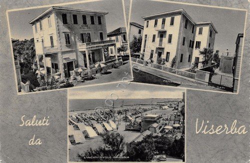 Cartolina Viserba vedute Pensione Luciana Piccolo Hotel spiaggia 1955