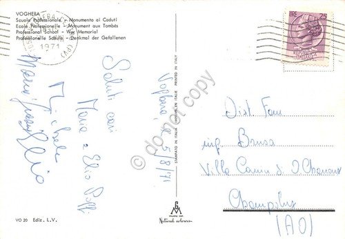Cartolina Voghera Scuola Professionale Monumento ai Caduti 1971 segnata (Pavia)