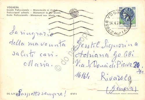 Cartolina Voghera Scuola Professionale Monumento ai Caduti 1979 | Immagine Gallery 2