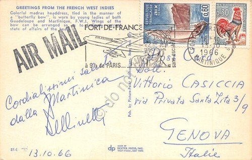 Cartolina West Indies Guadaloupe colorful madras headdress Butterfly bow 1966 | Immagine Gallery 2