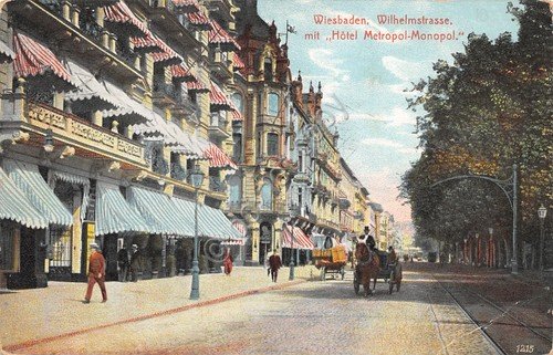 Cartolina Wiesbaden Wilhelmstrasse mit Hotel Metropol Monopol 1910 | Immagine principale