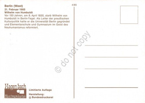 Cartolina Wilheim vom Humboldt timbro filatelico 1985 | Immagine Gallery 2