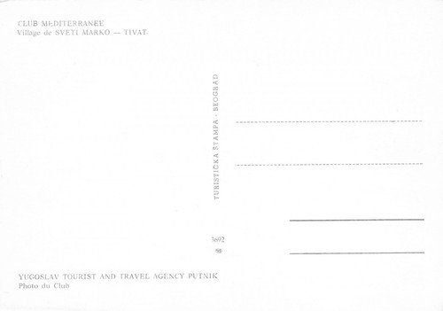 Cartolina Yugoslav Sveti Marko Tivat Club Mediterranee