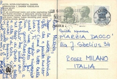 Cartolina Zagreb Hotel Inter continental 1982