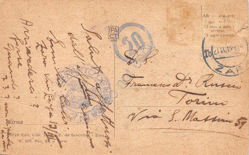Cartolina Zara Duomo 1919 Timbro Censura