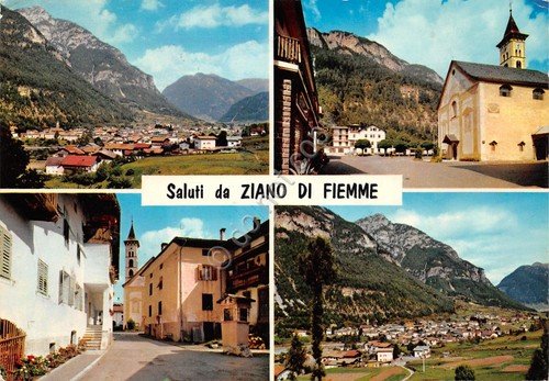 Cartolina Ziano di Fiemme 4 vedute panorama e paese (Trento) | Immagine principale