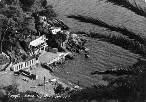 Cartolina Zoagli Spiaggia e stabilimento dall'alto 1957
