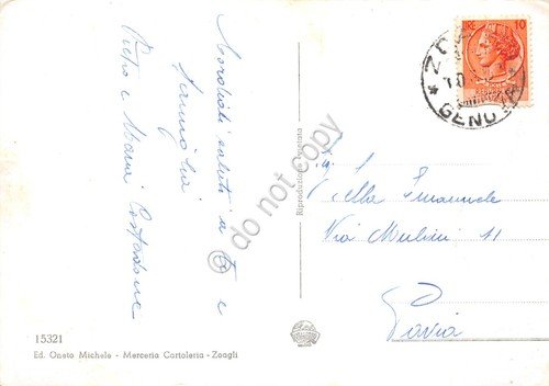 Cartolina Zoagli Spiaggia e stabilimento dall'alto 1957