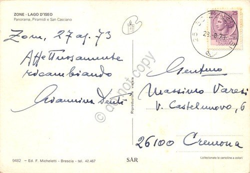 Cartolina Zone Lago di Iseo vedute varie 1973 (Brescia) | Immagine Gallery 2