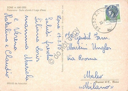 Cartolina Zone Panorama con Lago d' Iseo 1980 (Brescia)
