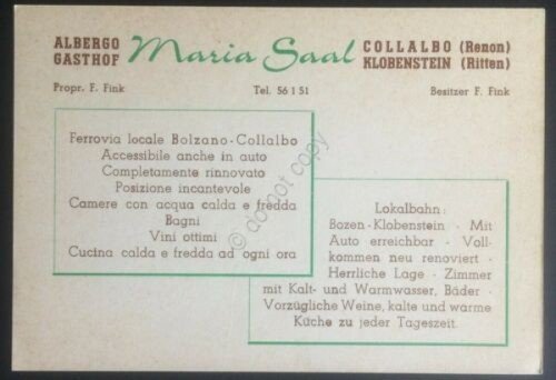 Cartoncino pubblicitario Albergo Maria Sall - Collalbo (Klobenstein) | Immagine principale