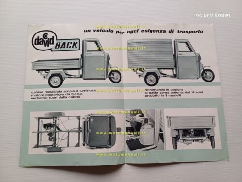 Casalini David Back 50 motocarri depliant originale italiano 3 wheeler …