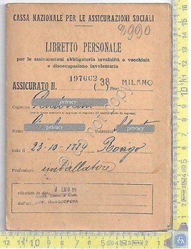Cassa Nazionale per le Assicurazioni Sociali - Libretto personale - … | Immagine principale
