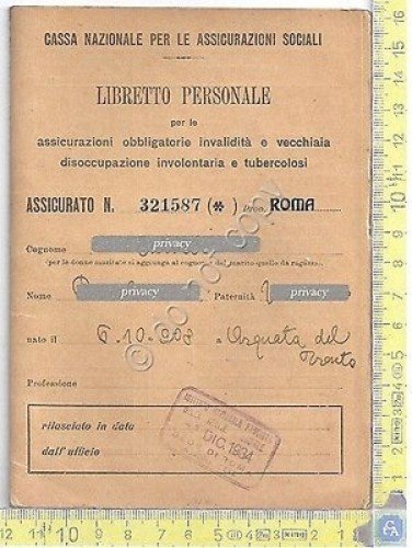 Cassa Nazionale per le Assicurazioni Sociali - Libretto personale - … | Immagine principale