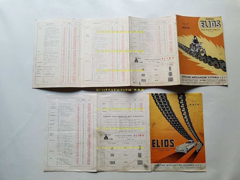 Catene Elios per moto 1954 1955 2 cataloghi originali