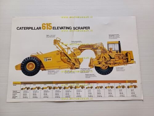 Caterpillar 615 wheel tractor scraper depliant anni 70 originale