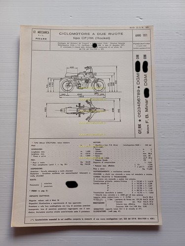 CF Rocket 50 1971 Facsimile originale scheda omologazione DGM Motorizzazione
