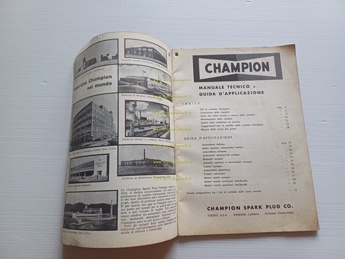 Champion guida applicazione candele moto auto 1956 manuale catalogo originale