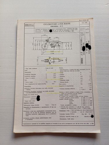 Chiorda 50 Commandos 1970 Facsimile originale scheda omologazione DGM Motorizz.