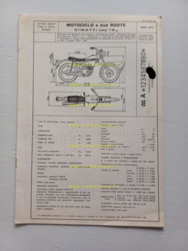 Cimatti Ariete 125 1973 scheda omologazione DGM Facsimile Motorizzazione