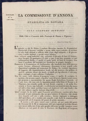 Circolare - Novara 1817 - La Commissione d'Annona - Disposizioni … | Immagine principale