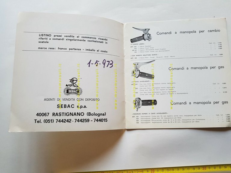 CITE catalogo comandi gas leve manubri moto ciclomotori 1973 originale