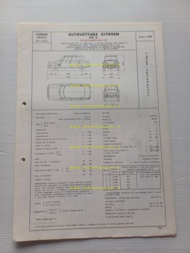 Citroen AMI 6 AM 2 1968 scheda riconoscimento tipo Motorizzazione …