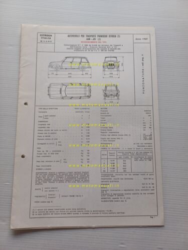 Citroen AMI 8 AM-JD 1969 scheda riconoscimento tipo Motorizzazione Facsimile