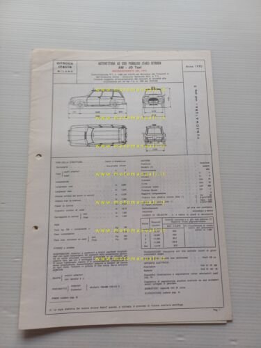 Citroen AMI 8 AM-JD TAXI 1970 scheda riconoscimento tipo Motorizzazione …