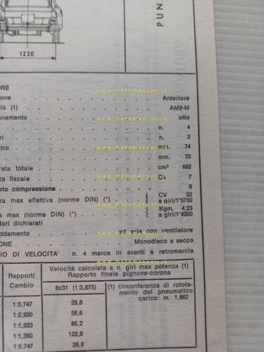 Citroen AMI 8 AM-JD TAXI 1970 scheda riconoscimento tipo Motorizzazione …
