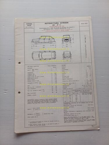 Citroen AMI SUPER AM-JF 1973 scheda riconoscimento tipo Motorizzazione Facsimile