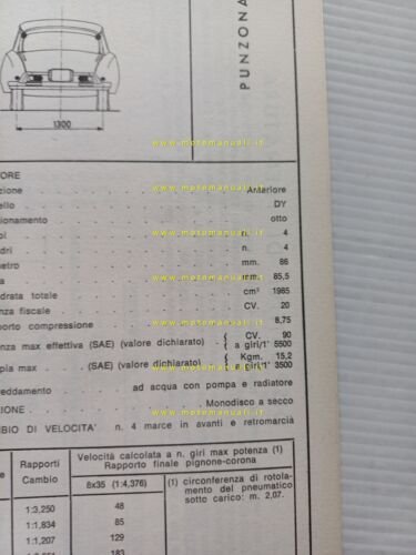 Citroen DS 19 A 1968 scheda riconoscimento tipo Motorizzazione Facsimile
