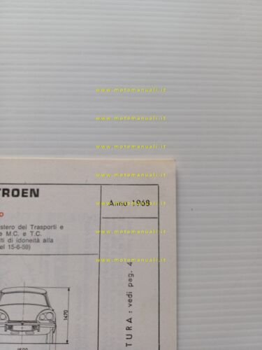 Citroen DS 20 1968 scheda riconoscimento tipo Motorizzazione Facsimile