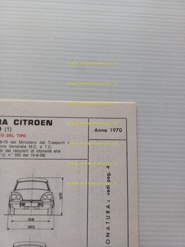 Citroen DS 20 1970 scheda riconoscimento tipo Motorizzazione Facsimile