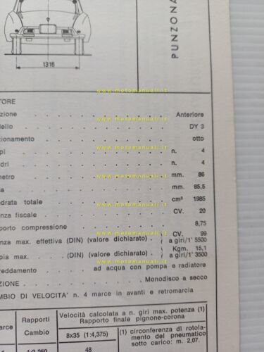 Citroen DS 20 1971 scheda riconoscimento tipo Motorizzazione Facsimile