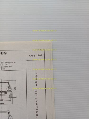 Citroen DS 21 1968 scheda riconoscimento tipo Motorizzazione Facsimile