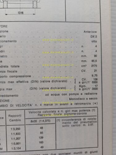 Citroen DS 21 1970 scheda riconoscimento tipo Motorizzazione Facsimile
