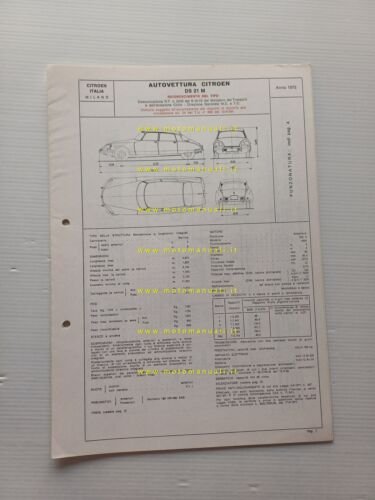 Citroen DS 21 M 1972 scheda riconoscimento tipo Motorizzazione Facsimile