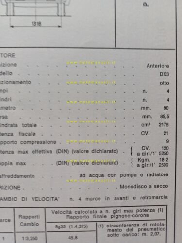 Citroen DS FA 1969 scheda riconoscimento tipo Motorizzazione Facsimile