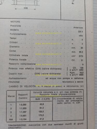 Citroen DS FA 1970 scheda riconoscimento tipo Motorizzazione Facsimile