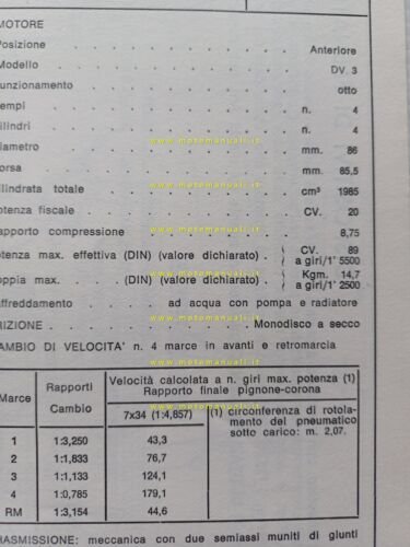 Citroen DS FC 1971 scheda riconoscimento tipo Motorizzazione Facsimile