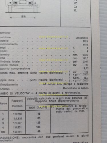 Citroen DS FE 1972 scheda riconoscimento tipo Motorizzazione Facsimile