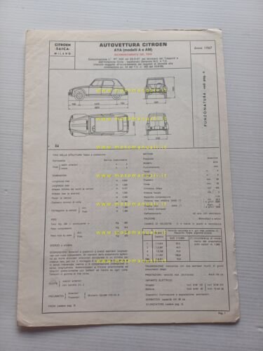 Citroen Dyane AYA A-AM 1967 scheda riconoscimento tipo Motorizzazione Facsimile