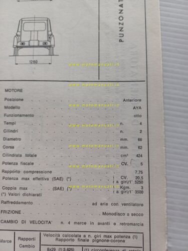 Citroen Dyane AYA A-AM 1967 scheda riconoscimento tipo Motorizzazione Facsimile
